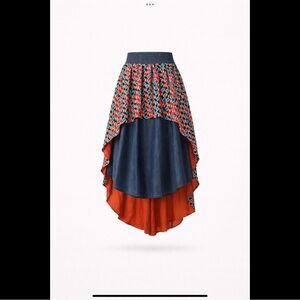 Advance Apparels Geometric Print Hi-Low Midi Skirt Elastic Waist